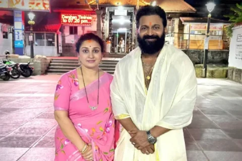 ‘Kantara’ star Rishab Shetty visits Padmanabhaswamy Temple with wife Pragathi
