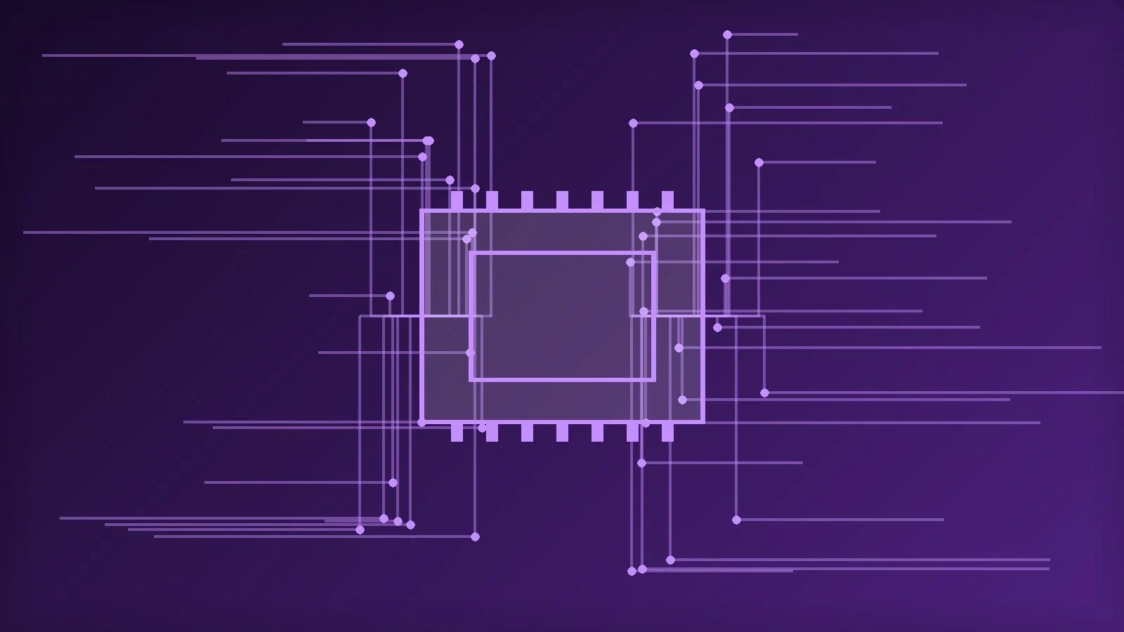 Abstract illustration of racked accelerators linked by high-bandwidth interconnect traces