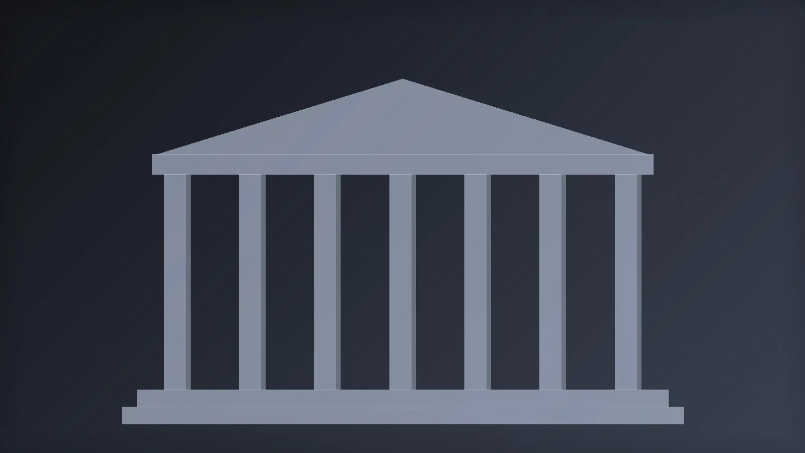 Abstract editorial illustration of classical columns and a pediment rendered in flat slate tones