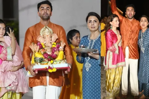Ranbir, Alia, Neetu perform Ganpati Visarjan, hide Raha's face: PICS inside