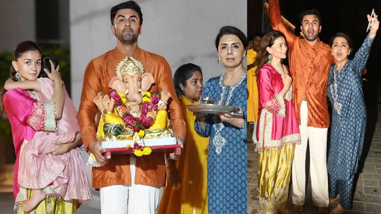 Ranbir, Alia, Neetu perform Ganpati Visarjan, hide Raha's face: PICS inside
