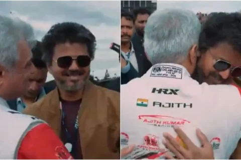 Tamil Nadu CM Vijay runs to hug Ajith Kumar